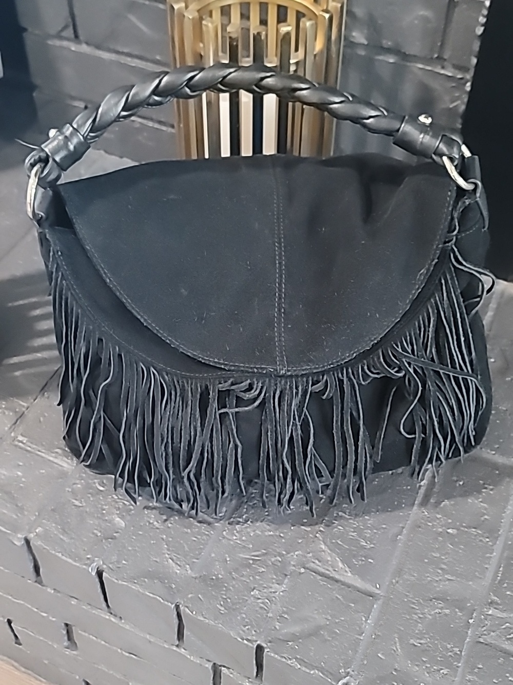 Black Suede Fringe Hobo Bag - Classic Boho Style